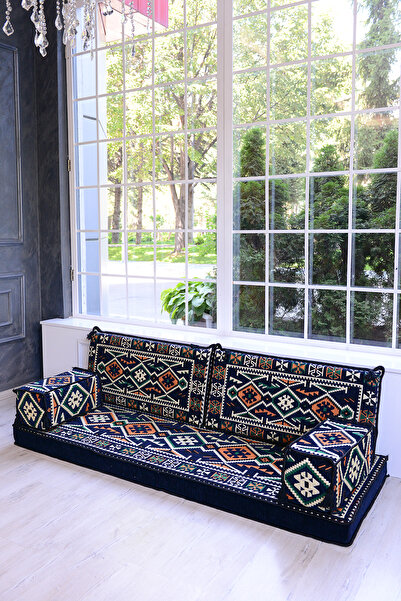 BAKIRÖZÜ HOME Şark Köşesi Takımı , Oturma Grubu Minderi Takımı (sünger Dahil) Anadolu Lacivert Modeli 2 Kolluklu