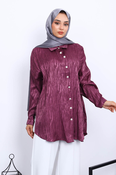 İmajButik Purple Jacquard Buttoned Shirt