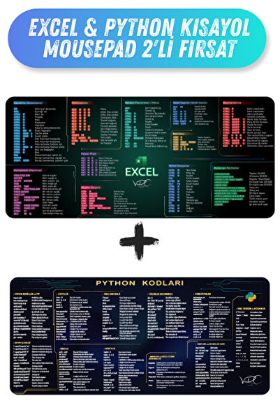 VRC Ticaret Excel & Python Kısayol Mousepad 80x40 Kaymaz Kauçuk