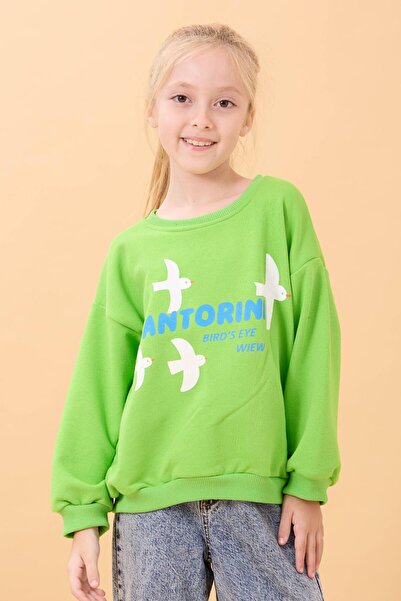 Perendi Εποχιακό φούτερ για κορίτσια με στάμπα Σαντορίνης, πράσινο