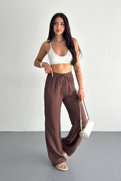 CİDDE Women's Muslin Palazzo Pants Comfortable Fit Wide Leg High Waist Summer Fabric Trousers