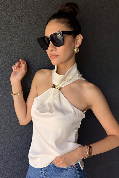 FABB Ecru Buckled Satin Blouse