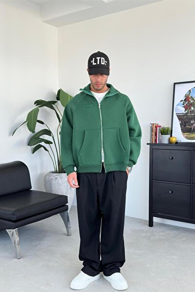HAFKAGİYİM Πράσινο Cozy Basic Φούτερ με διπλό φερμουάρ Oversize