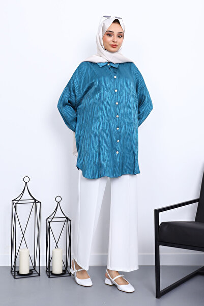 İmajButik Petrol Green Jacquard Button down Shirt