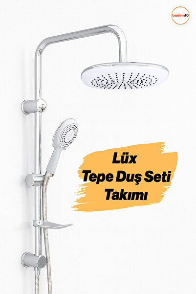 Badem10 Robot Tepe Duş Seti Takımı Beyaz Krom Kare Yağmurlama Lüks Banyo Masa...