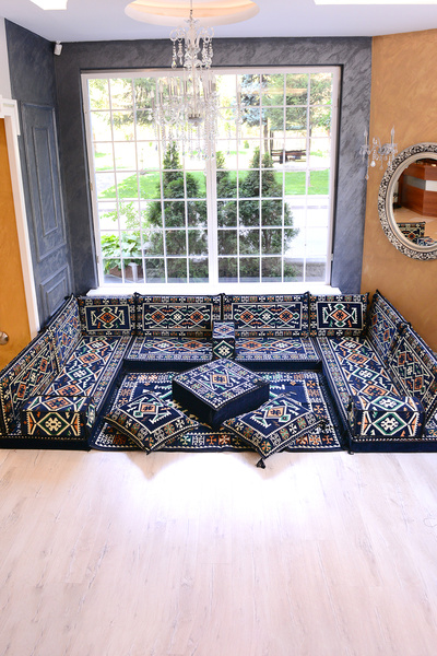 BAKIRÖZÜ HOME Şark Köşesi Takımı Konsepti Lacivert Anadolu Modeli Koltuk Takı...