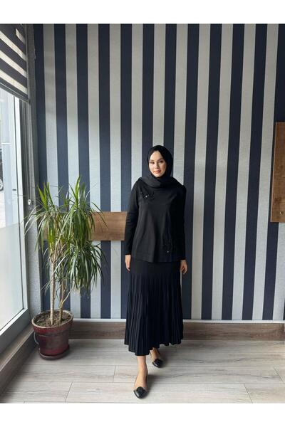 Nuss Boncuk İşlemeli Pilise Etekli Takım 1352 Siyah