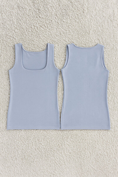QKK Women's Square Neck Strap Cotton Lycra Combed Cotton 2-Piece Undershirt Q6K0K1T4Ka