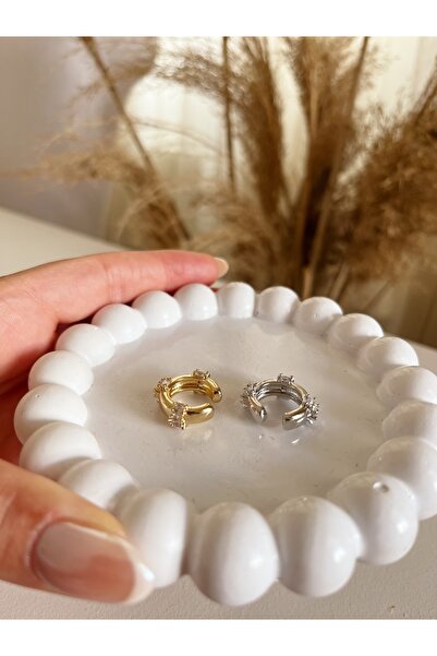 GIFTPALACE Zarif Şık Zirkon Taşlı 14K Gümüş Renk Kararmaz Çelik Tragus Küpe – Işıltılı Modern Tasarım 1 adet