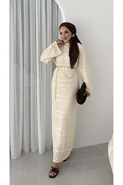 MissPul Γυναικείο φόρεμα από τούλι με μακρύ διχτυωτό πλέγμα με λεπτομέρεια από κορδόνι με επένδυση, χωρίς αλυσίδα