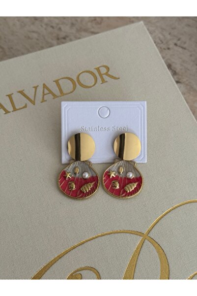 LUXSTONE Red and White Sea Themed Gold Earrings