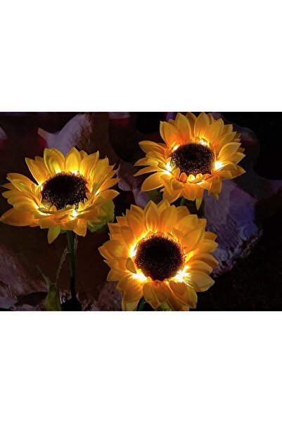 Flippy Sunflower-style LED Solar Lamp with 3 Flowers, Height 70 cm, For Garden,
