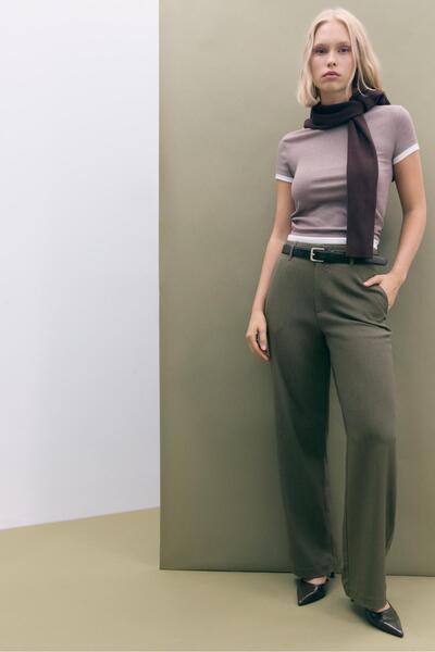 Stradivarius Flowing straight-leg smart trousers with belt