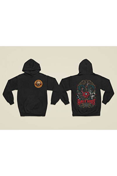 MAGORS Sweatshirt rock cu glugă, cu mânecă lungă, din bumbac, cu imprimeu GUN...