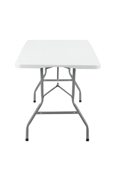 Lawazim Folding Picnic Table 180x73.5x74cm - White Fold-in-Half Plastic Trestle Table with Handle