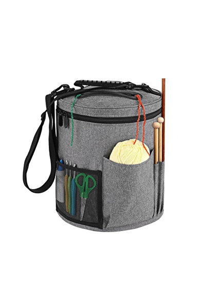 Choice1 حقيبة تخزين أدوات الحياكة باللون الرمادي، منظم خيوط الكروشيه، حقيبة ح...