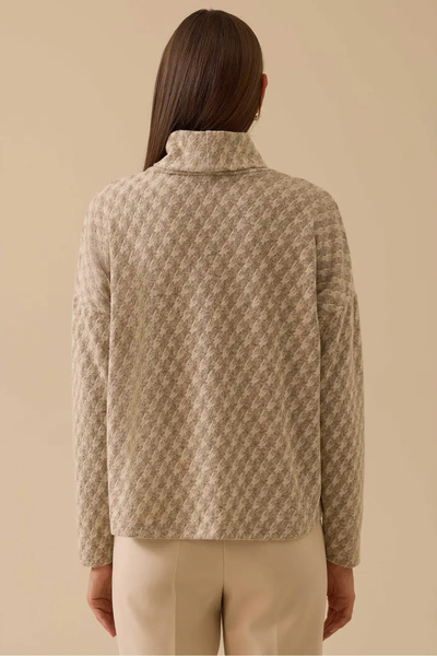 SEÇİL Women's Houndstooth Patterned Detachable Collar Knit Blouse - Beige