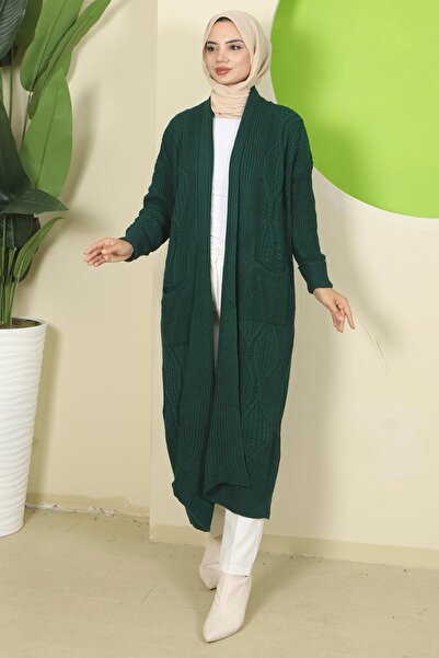 hafsamina Πλεκτό ζακέτα με γιακά σάλι και τσέπες Emerald HM2534