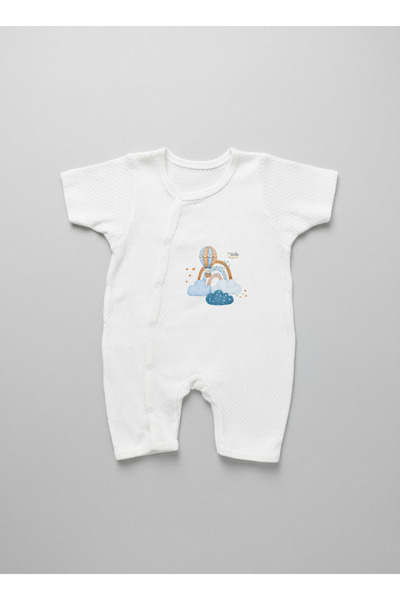 Tuğba Kuğu Jakarlı Romper Body - For Baby - Mavi Bulutlar ve Balon