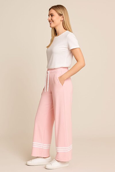 enmodaiçgiyim Pink High-Quality Stretchy Modal Cotton Fabric Wide-Leg Sweatpants with Pockets - Casual, Comfortable Fit