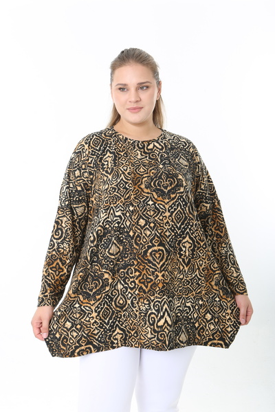 XL Modam Wool Viscose Patterned Lycra Women's Plus Size Tunic
