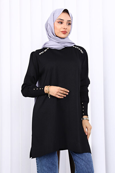 İmajButik Black Shoulder Stone Cold Yarn Knitwear Tunic