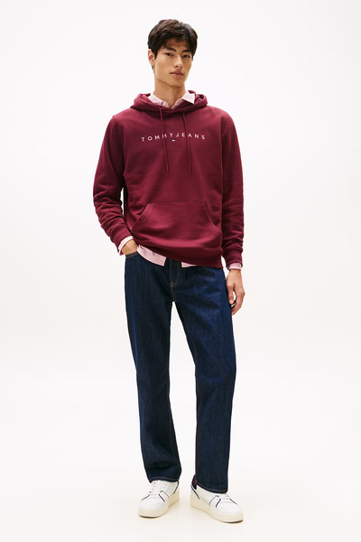 Tommy Hilfiger Erkek TJM Regular Linear Logo Kapüşonlu Sweatshirt - Bordo