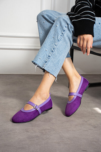 irmona Milan Purple Suede Band Detail Babet Shoes