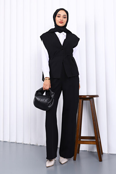 İmajButik Μαύρο γιλέκο παντελόνι δύο τεμαχίων