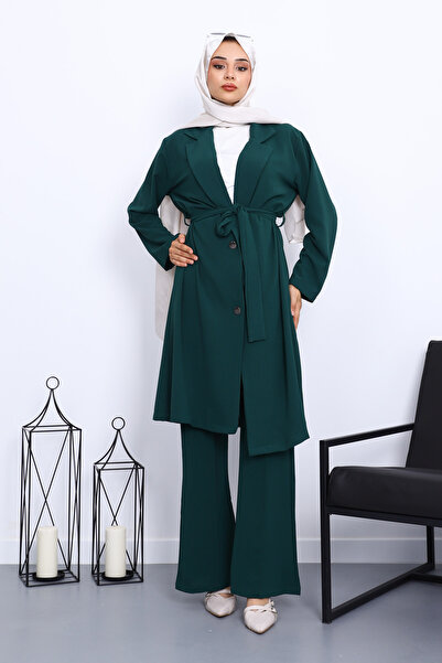 İmajButik Emerald Green Belted Jacket Pants Set