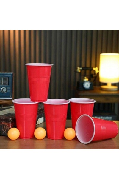 Flippy Beer Pong Flippy Drinking Game, 24 Cups, 24 Balls, plastic, reusable, portable, red