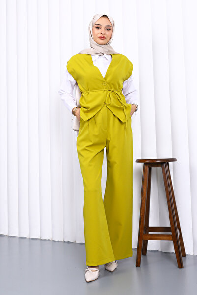 İmajButik Oil Green Vest Pants Two-Piece Set