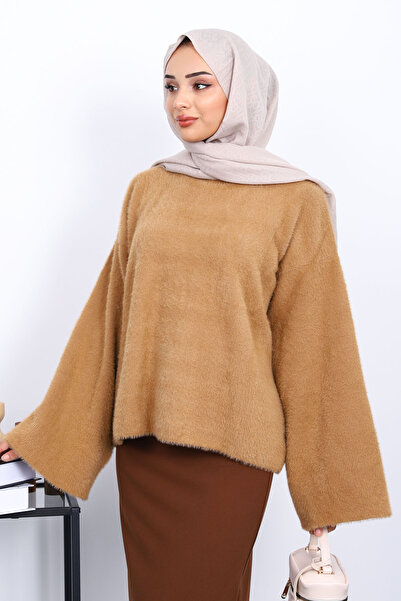 İmajButik Πλεκτό πουλόβερ με λαιμόκοψη μπισκότο, oversize, από απαλό πλεκτό ανγκόρα