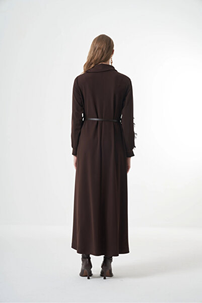 MissWhence Velvet Detailed Dress 38800 Brown