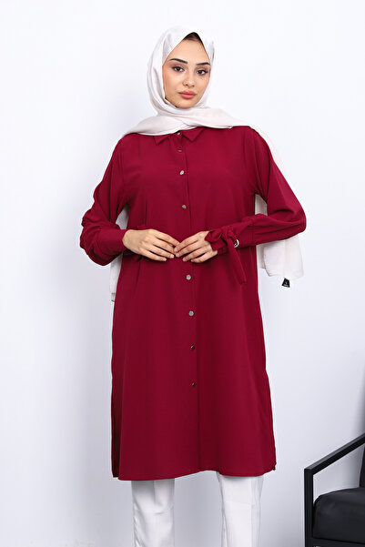 İmajButik Burgundy Sleeve Tie Tunic