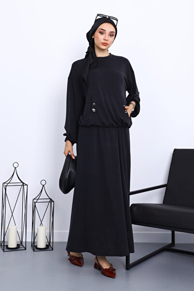 İmajButik Black Pocketed Blouse Skirt Set