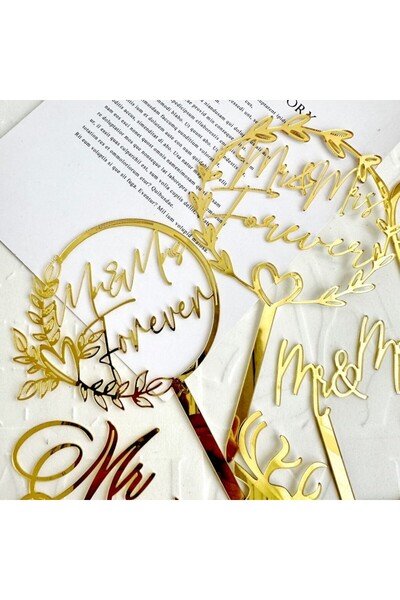 Flippy Cake Topper Decoration, Flippy, Mr&Mrs Forever Model, Wedding Theme, 10 cm, Gold