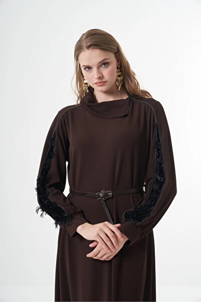 MissWhence Velvet Detailed Dress 38800 Brown