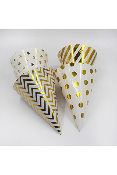 Flippy Set of 6 Metallic Party Hats - Gold Polka Dots, 20 cm