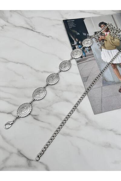 Descoin Patterned Silver Women's Belt, Waist Belt, Chain Belt, Trouser Belt.