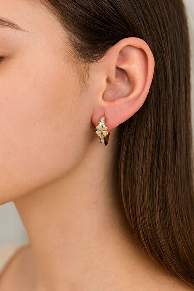 Gunessa أقراط دائرية من الحجر على شكل ورقة البرسيم الذهبية للنساء، أقراط فولاذية