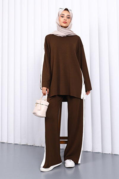 İmajButik Brown Color Block Tunic Trouser Suit