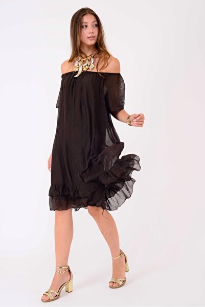 Park Moda 9606 Madonna Collar Short Silk Dress