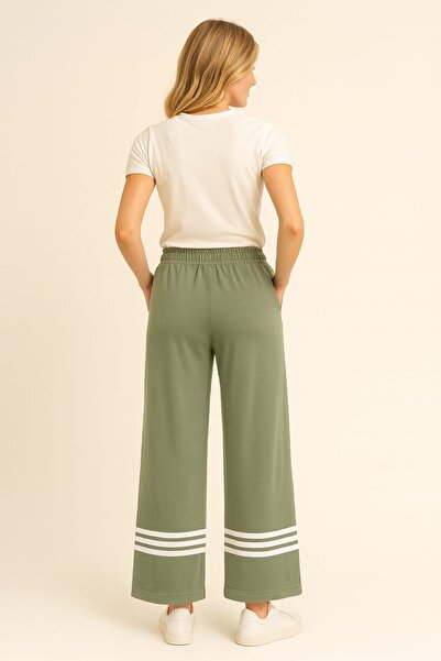 enmodaiçgiyim Green High-Quality Stretchy Modal Cotton Fabric Wide-Leg Sweatpants with Pockets - Casual, Comfortable Fit