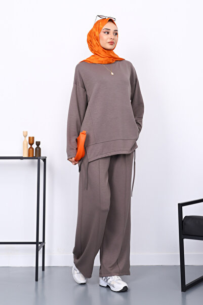 İmajButik Modal Tunic Trouser Set with Mink Front Detail