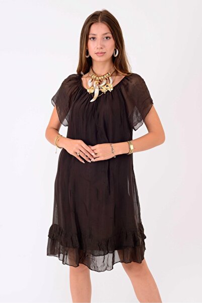 Park Moda 9606 Madonna Collar Short Silk Dress