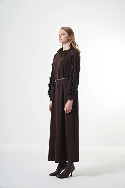 MissWhence Velvet Detailed Dress 38800 Brown