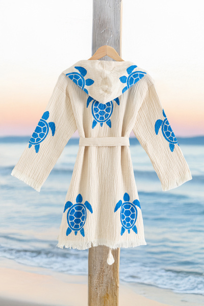 VAROL 100% Organic, Handcrafted Stone Print Waiter's Bathrobe - Caretta