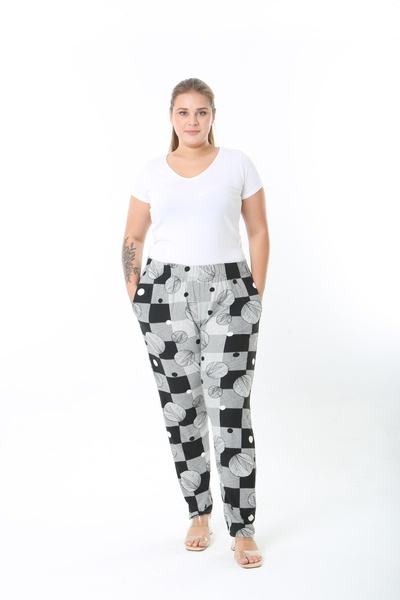 XL Modam Winter Patterned High Waist Women's Plus Size Pants