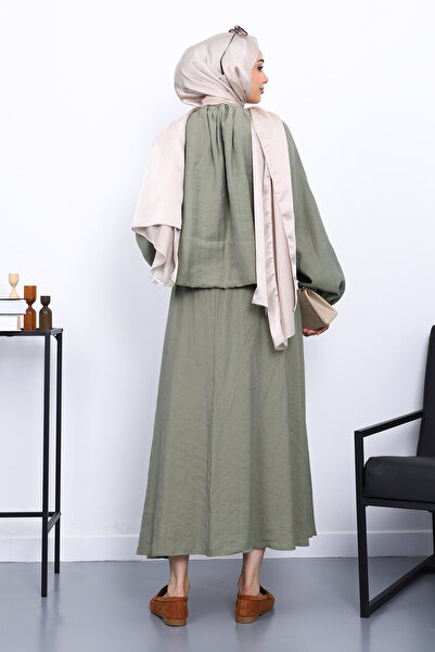 İmajButik Haki Ceket Etekli Modal Takım